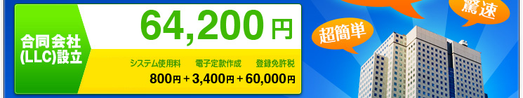 合同会社LLC設立に必要な総額は64,200円